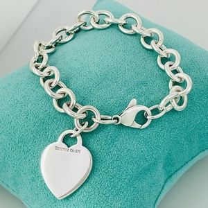 8.5" Tiffany & Co Blank Heart Tag Charm Bracelet in Sterling Silver